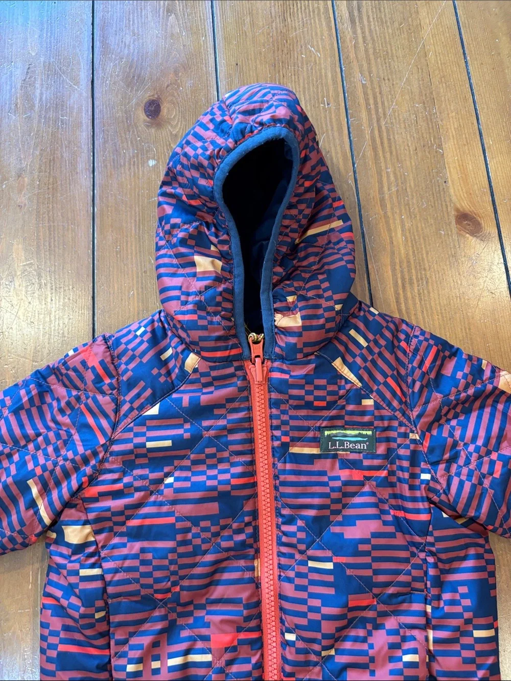 L.L. Bean Reversible Tan Sherpa Jacket /Navy Hood & Trim Boys Size Boys 12-18 M